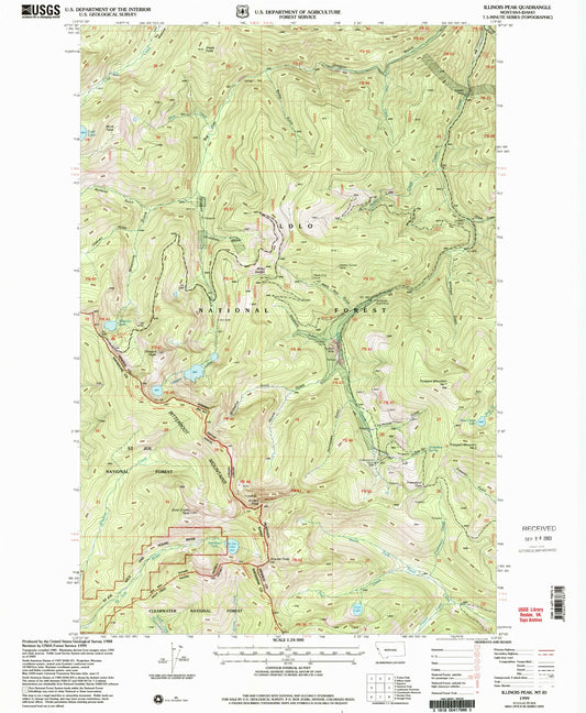 Classic USGS Illinois Peak Montana 7.5'x7.5' Topo Map Image