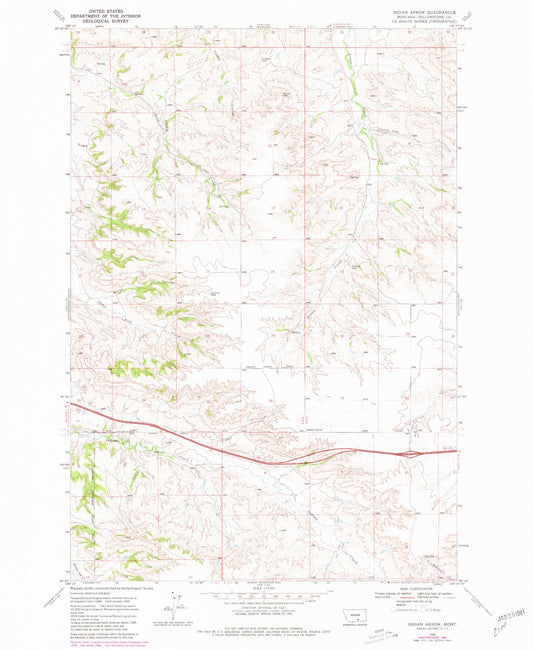 Classic USGS Indian Arrow Montana 7.5'x7.5' Topo Map Image