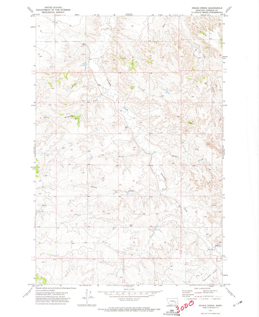 Classic USGS Indian Creek Montana 7.5'x7.5' Topo Map Image