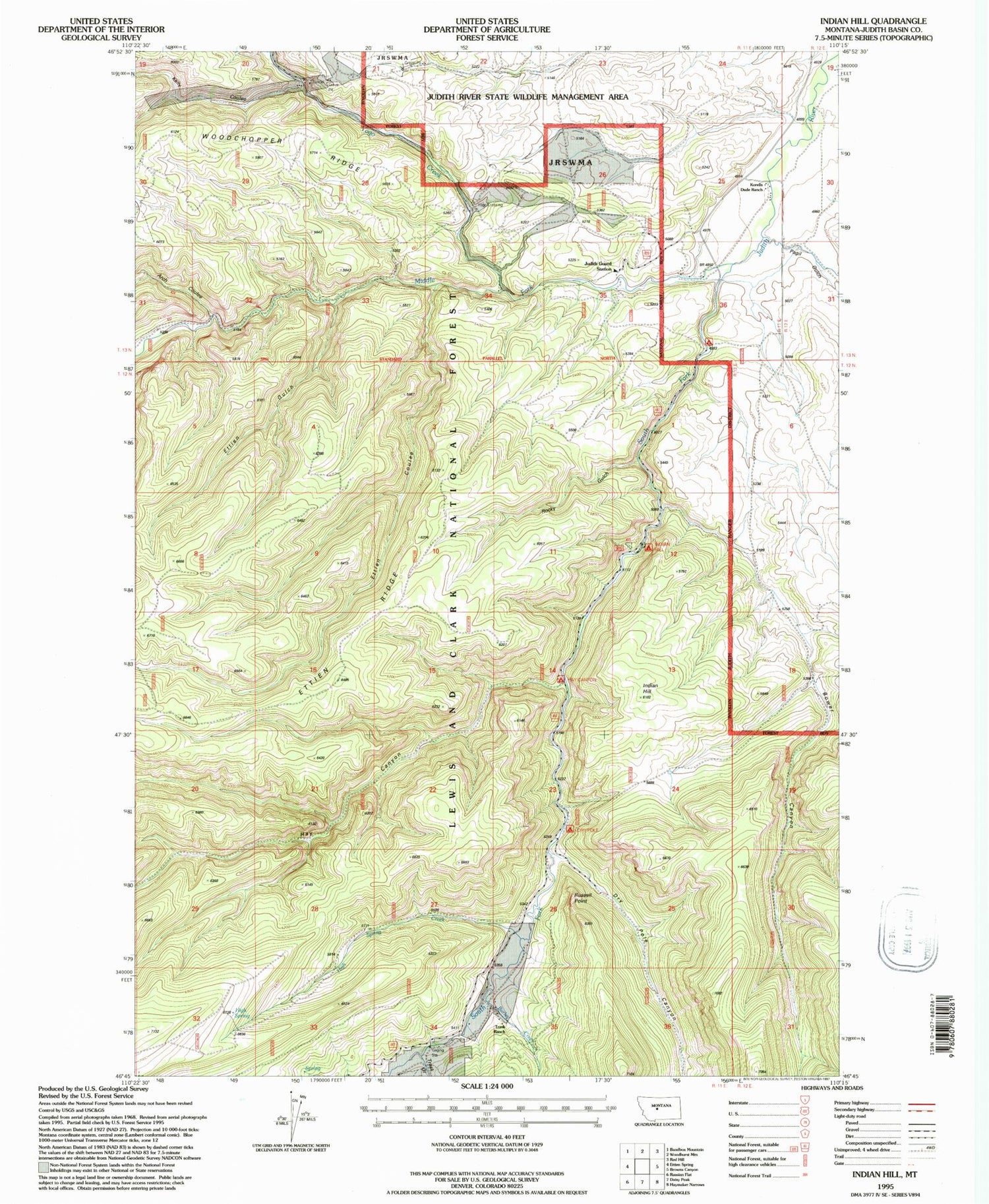 Classic USGS Indian Hill Montana 7.5'x7.5' Topo Map Image