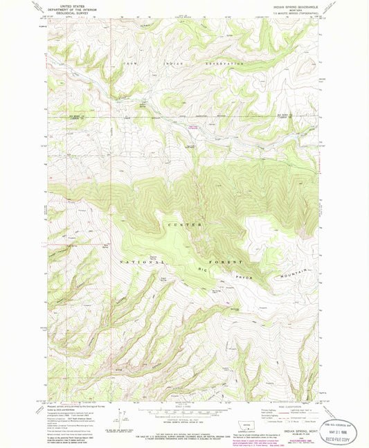 Classic USGS Indian Spring Montana 7.5'x7.5' Topo Map Image