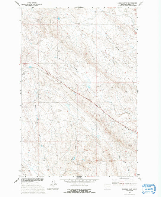 Classic USGS Ingomar East Montana 7.5'x7.5' Topo Map Image