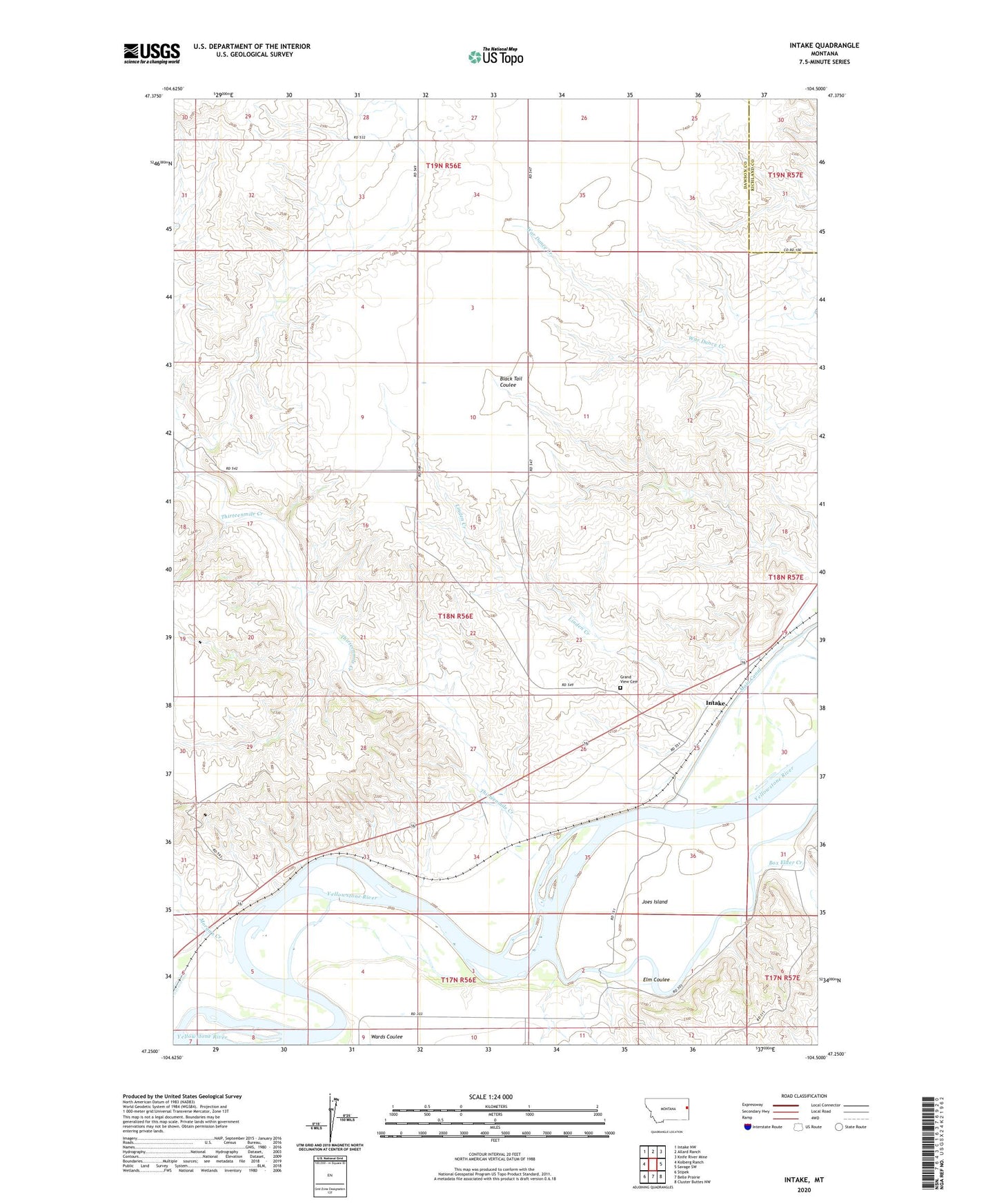Intake Montana US Topo Map Image