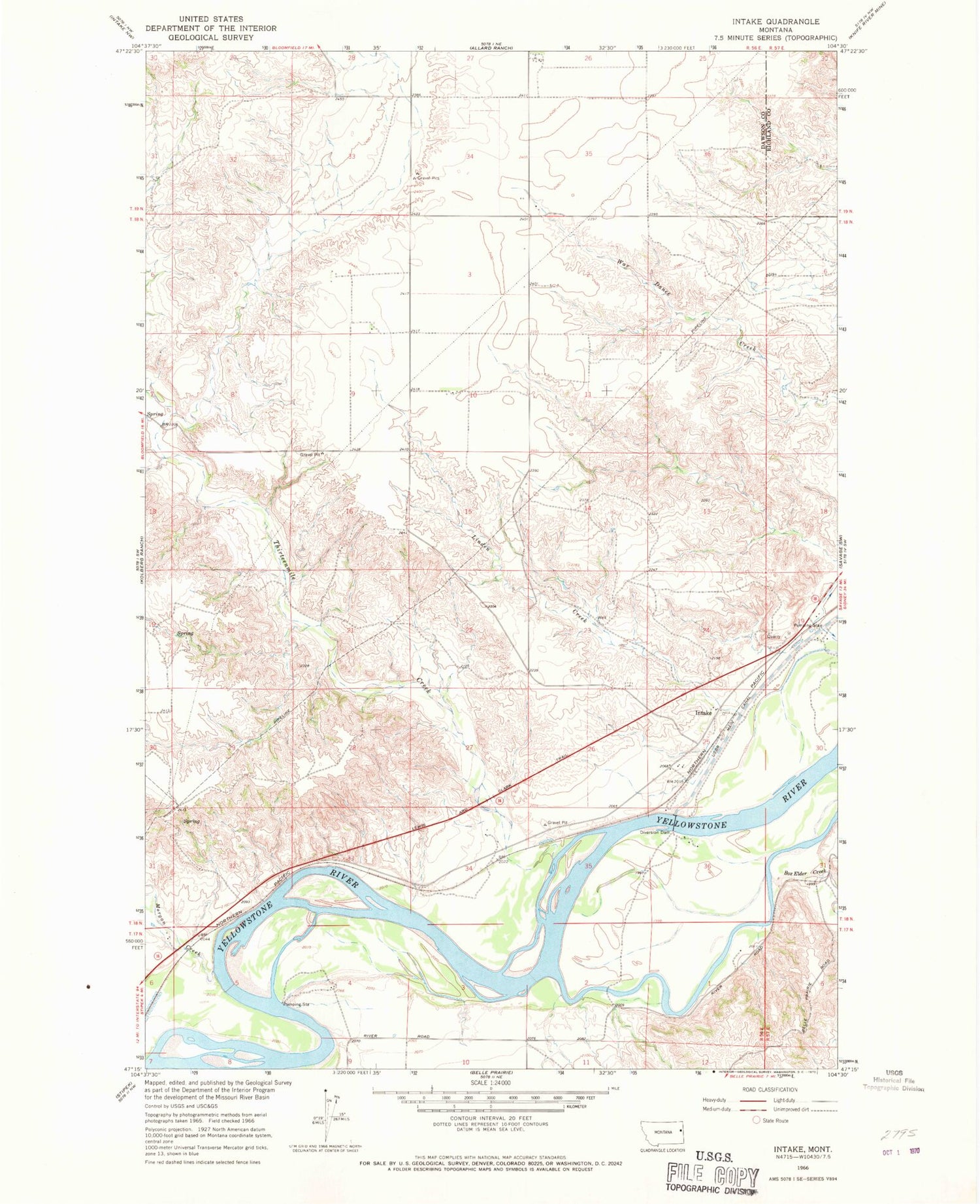 Classic USGS Intake Montana 7.5'x7.5' Topo Map Image