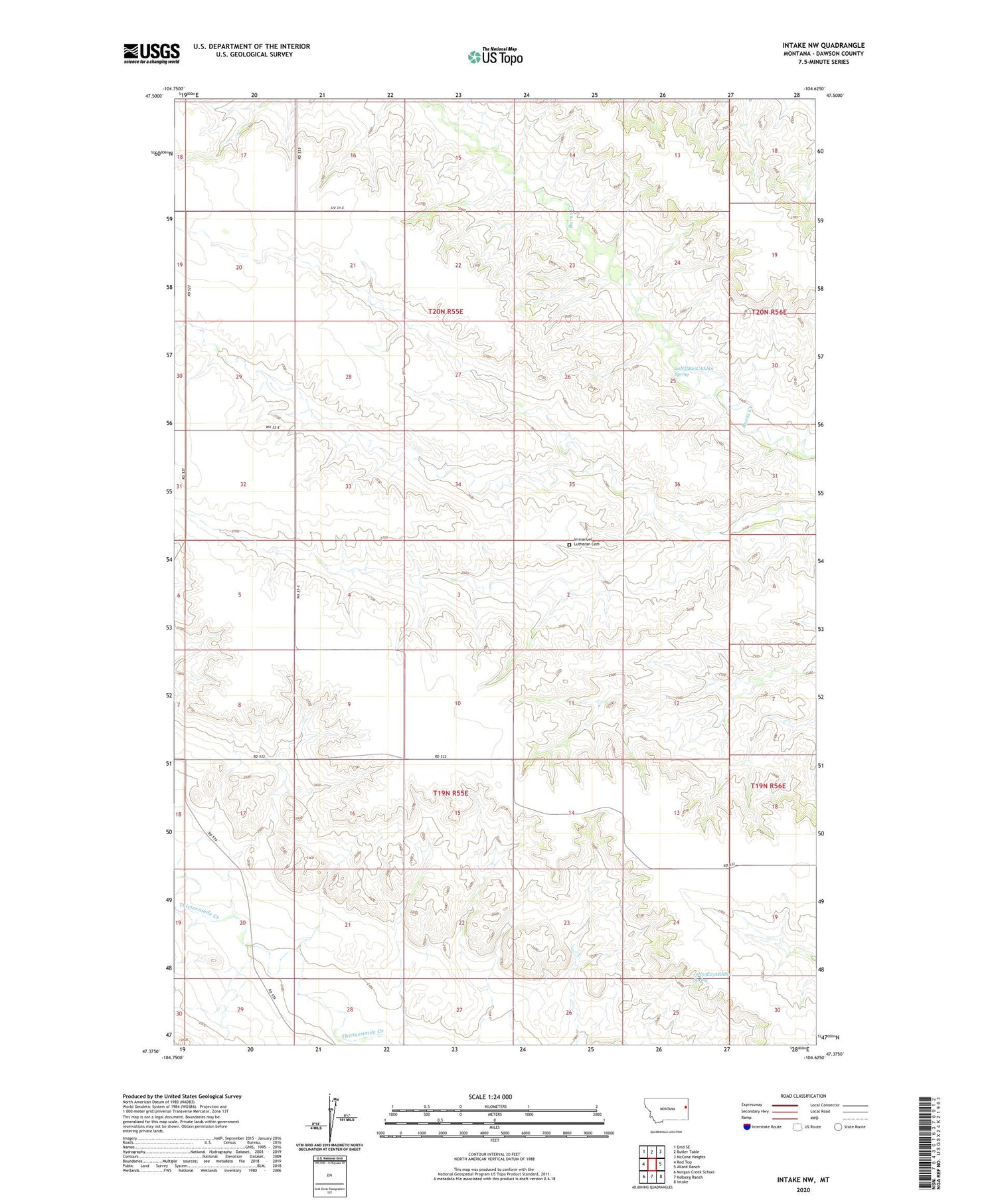 Intake NW Montana US Topo Map Image