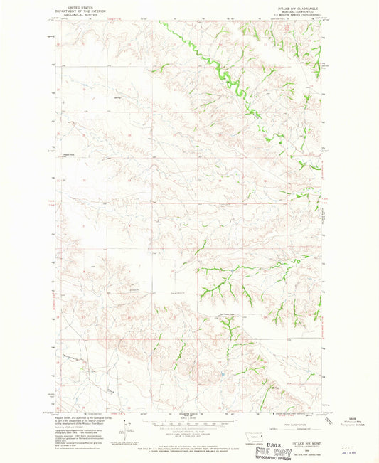Classic USGS Intake NW Montana 7.5'x7.5' Topo Map Image