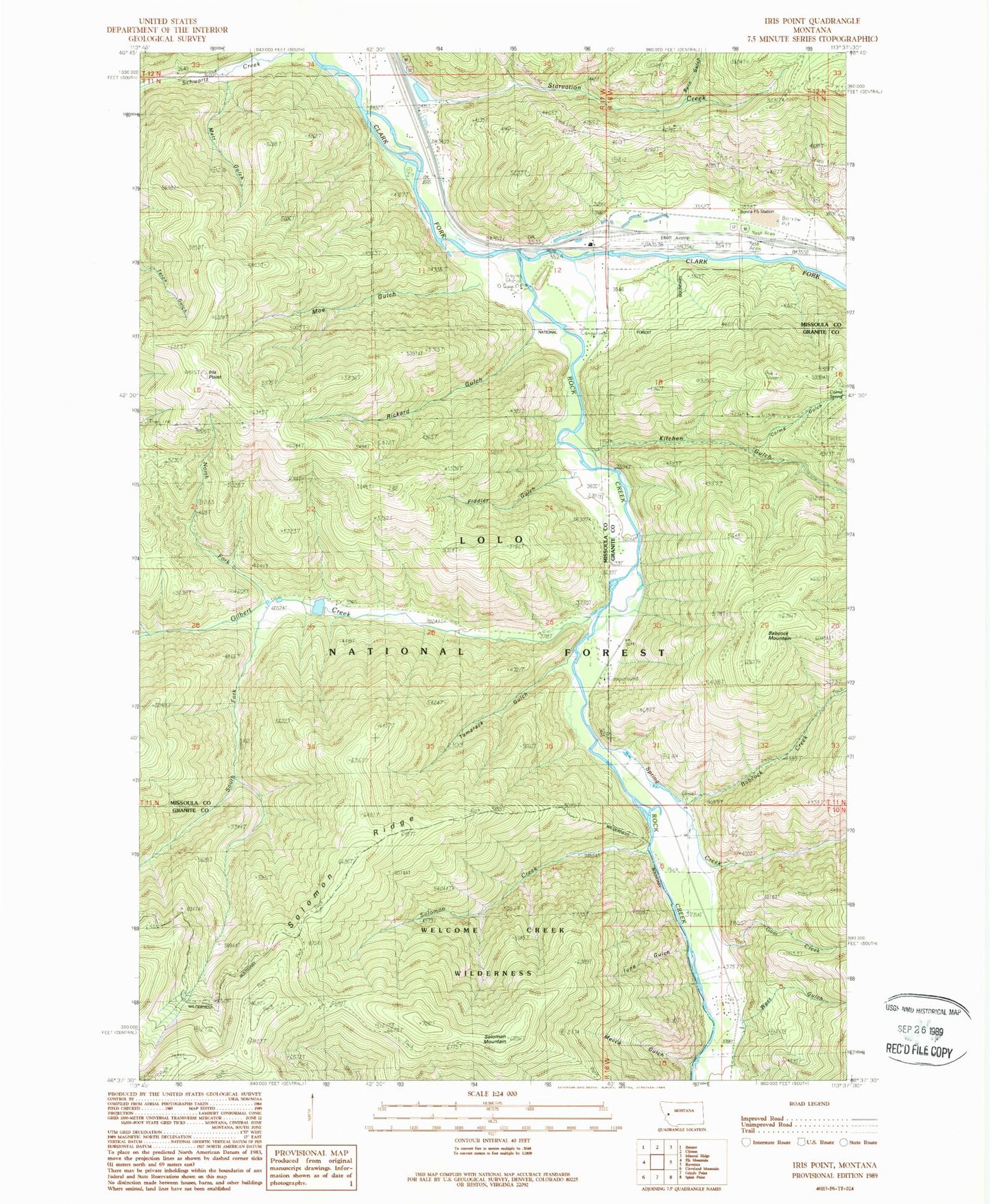 Classic USGS Iris Point Montana 7.5'x7.5' Topo Map Image
