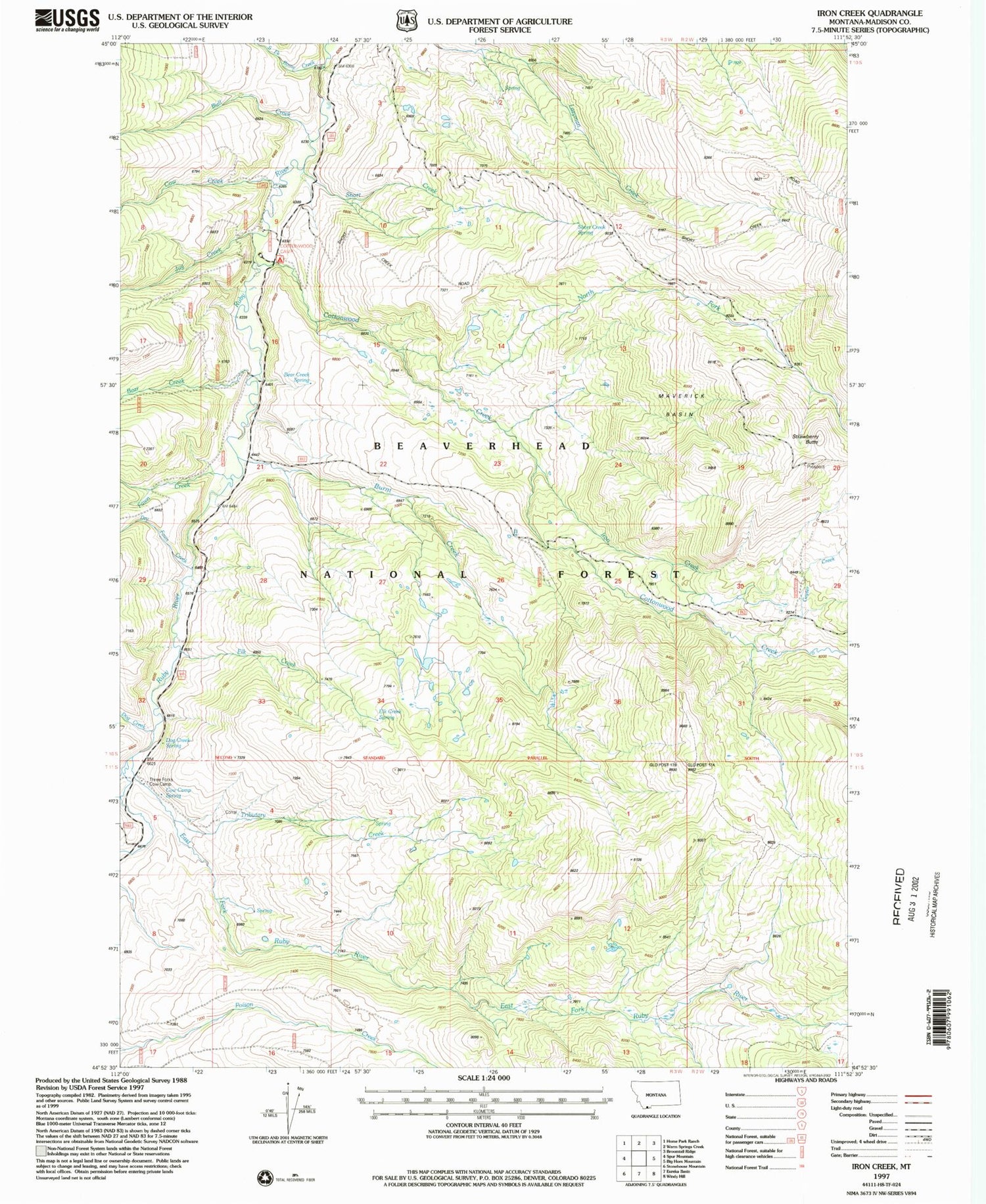 Classic USGS Iron Creek Montana 7.5'x7.5' Topo Map Image