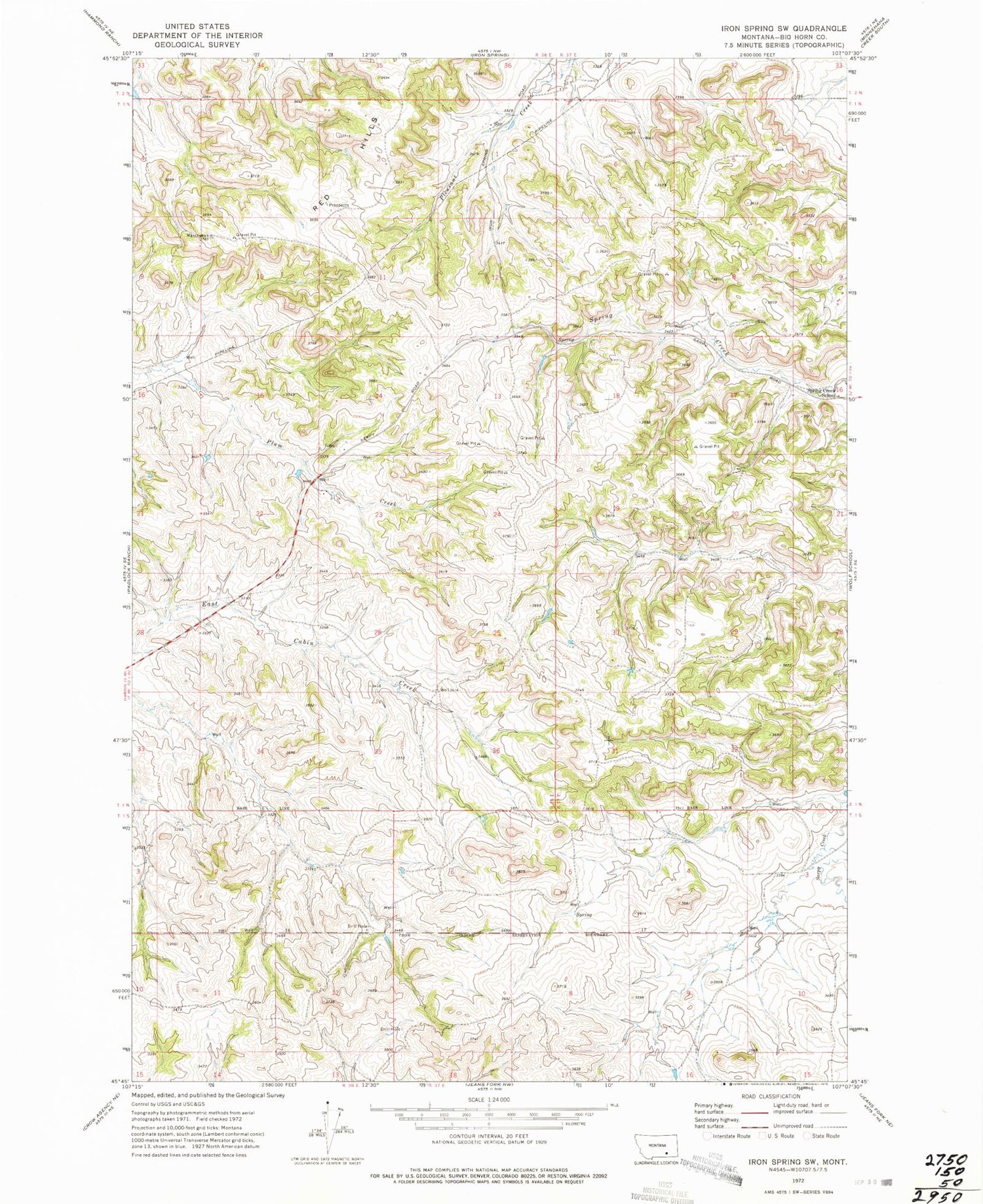 Classic USGS Iron Spring SW Montana 7.5'x7.5' Topo Map Image