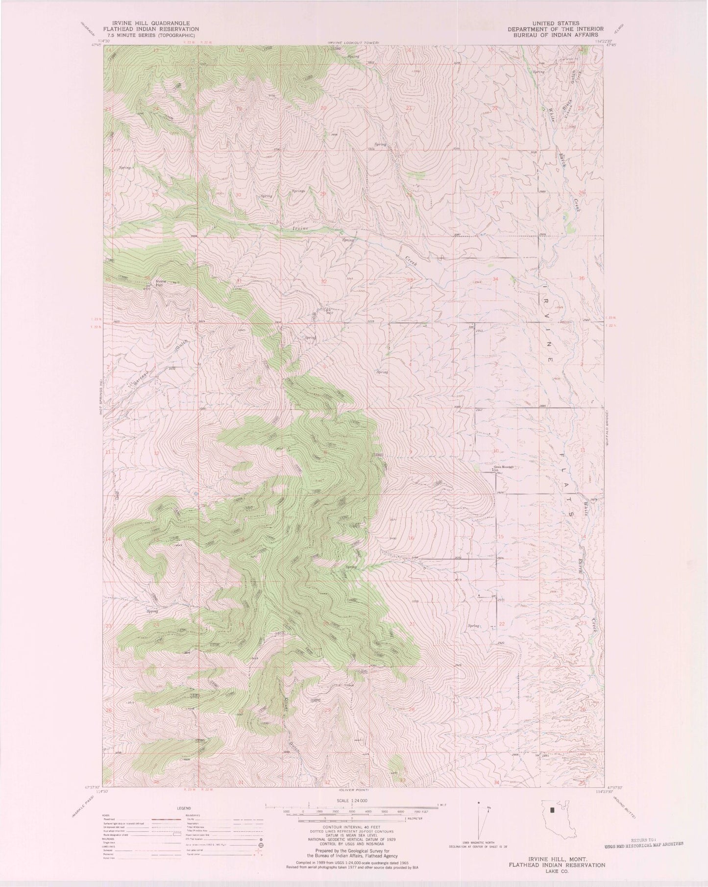 Classic USGS Irvine Hill Montana 7.5'x7.5' Topo Map Image