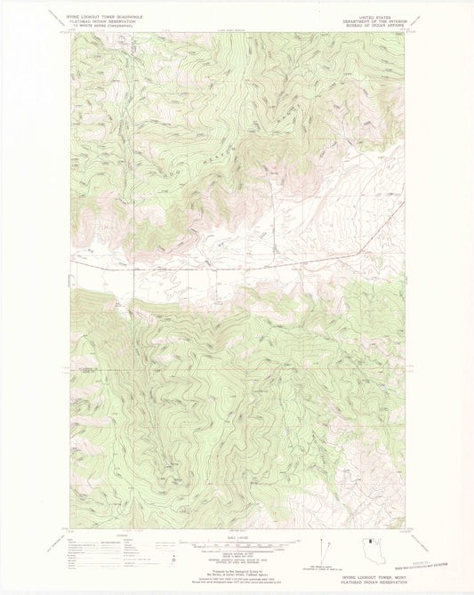Classic USGS Irvine Lookout Tower Montana 7.5'x7.5' Topo Map Image