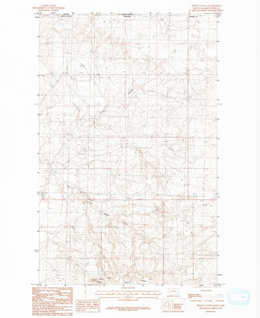 Classic USGS Irvins Coulee Montana 7.5'x7.5' Topo Map Image