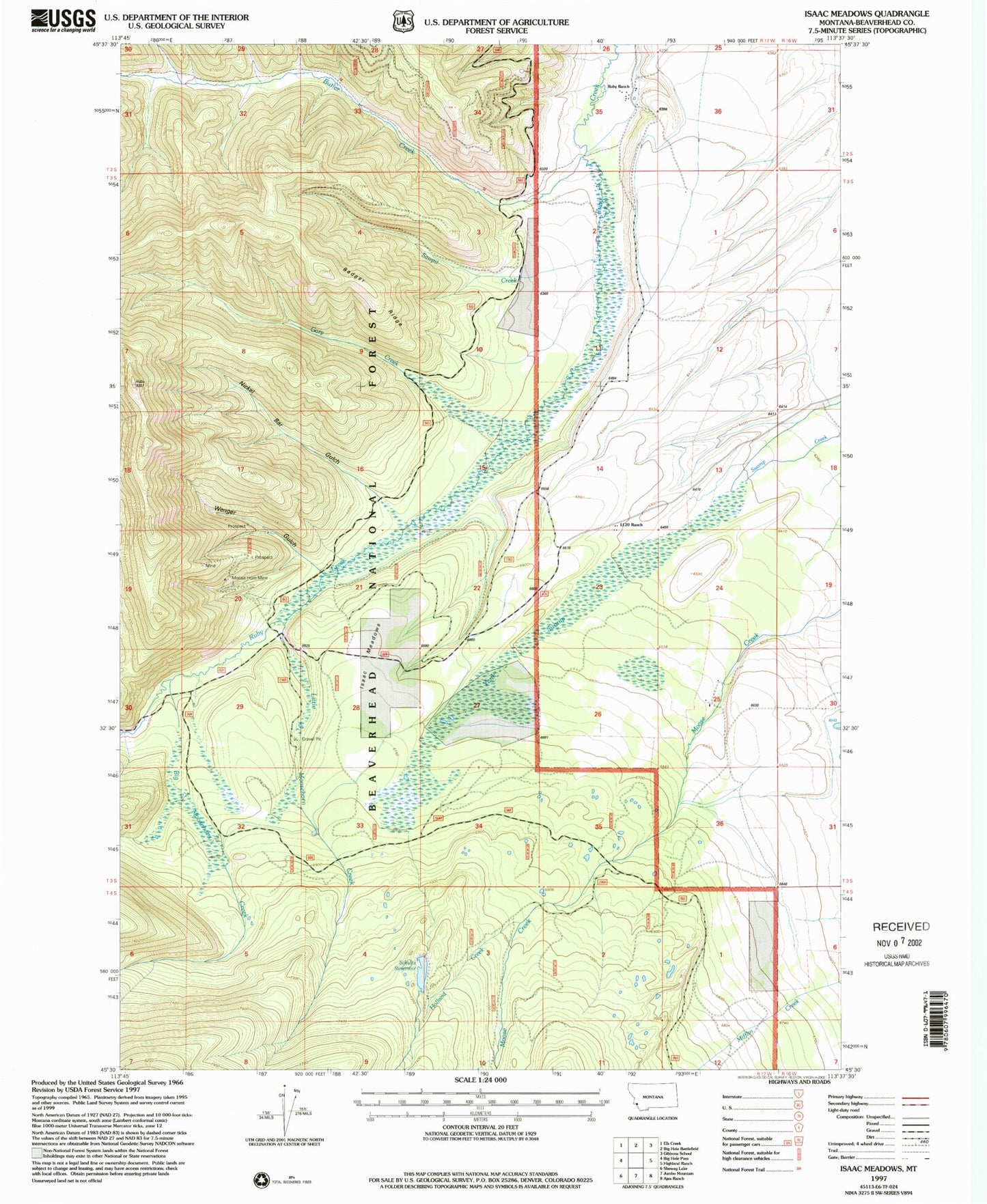 Classic USGS Isaac Meadows Montana 7.5'x7.5' Topo Map Image