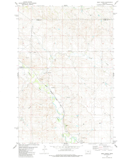 Classic USGS Ismay North Montana 7.5'x7.5' Topo Map Image