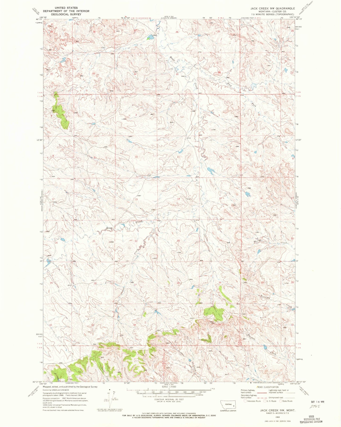 Classic USGS Jack Creek NW Montana 7.5'x7.5' Topo Map Image
