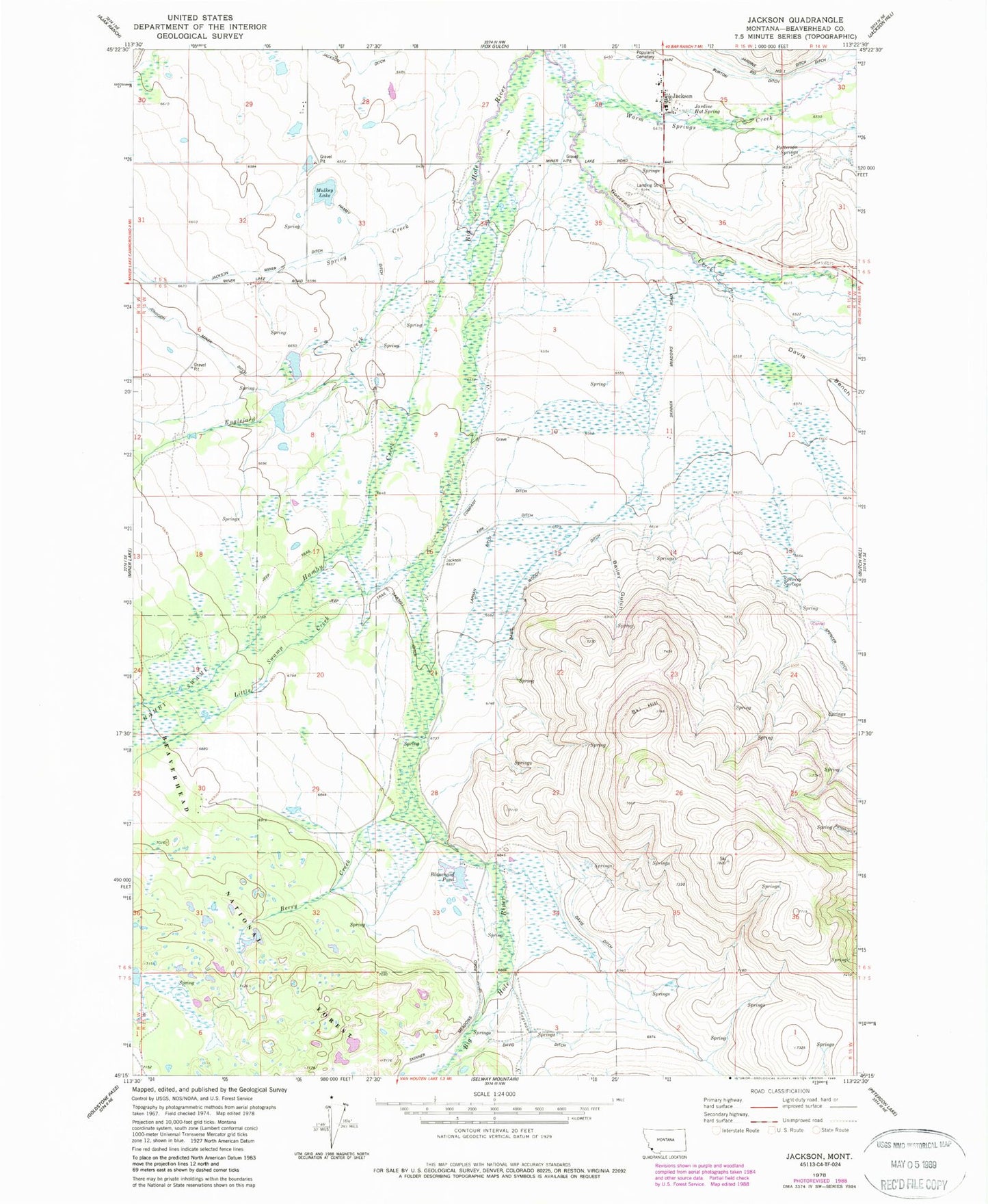 Classic USGS Jackson Montana 7.5'x7.5' Topo Map Image