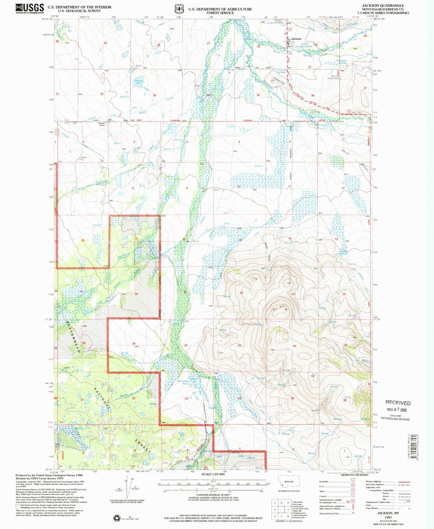 Classic USGS Jackson Montana 7.5'x7.5' Topo Map Image