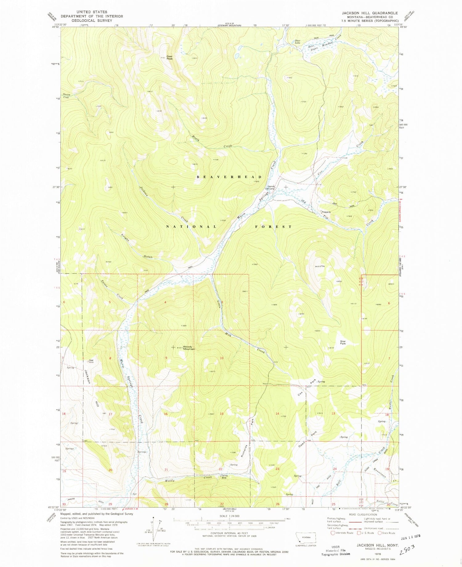 Classic USGS Jackson Hill Montana 7.5'x7.5' Topo Map Image