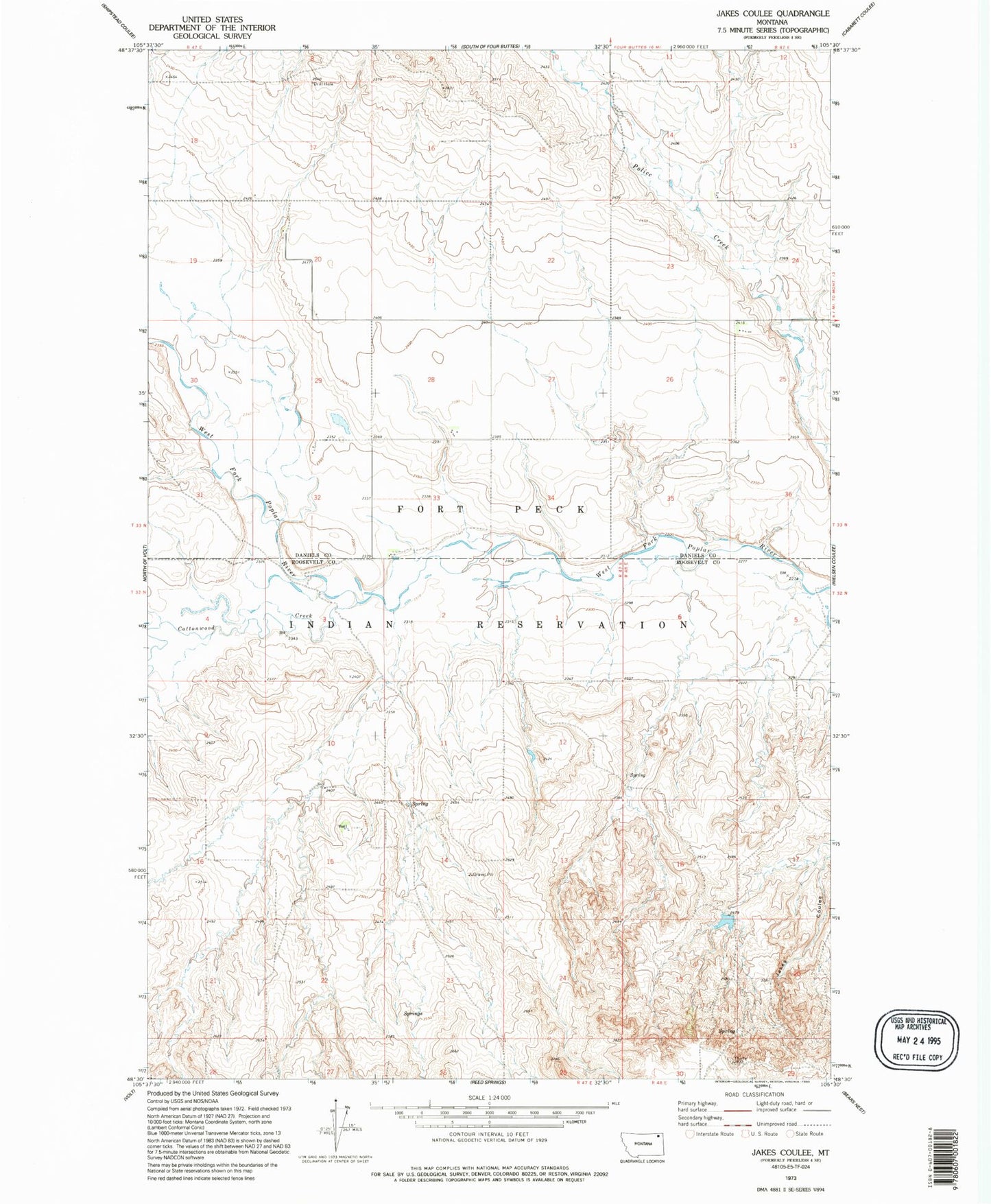 Classic USGS Jakes Coulee Montana 7.5'x7.5' Topo Map Image