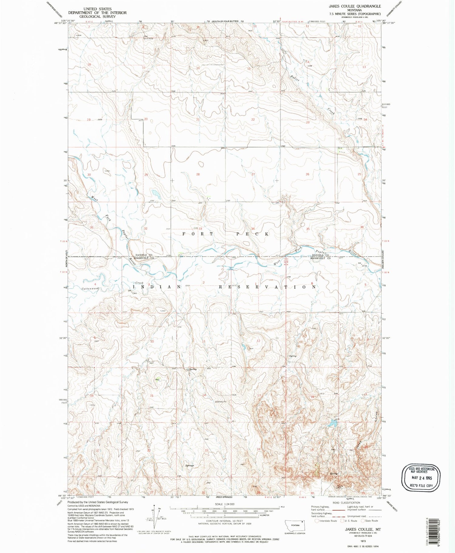 Classic USGS Jakes Coulee Montana 7.5'x7.5' Topo Map Image