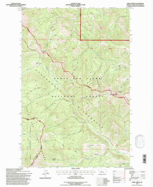 Classic USGS Jakie Creek Montana 7.5'x7.5' Topo Map Image