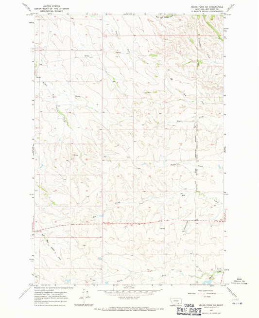 Classic USGS Jeans Fork SE Montana 7.5'x7.5' Topo Map Image