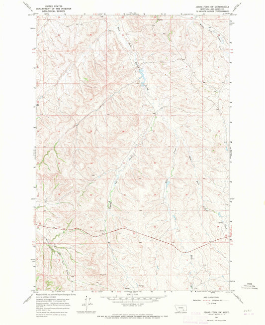 Classic USGS Jeans Fork SW Montana 7.5'x7.5' Topo Map Image