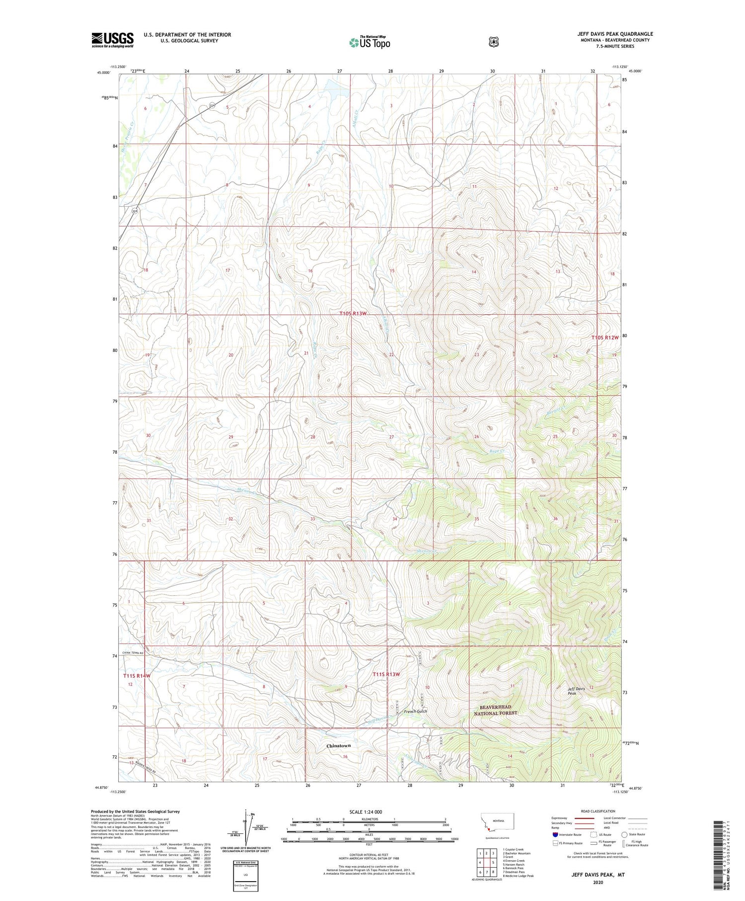 Jeff Davis Peak Montana US Topo Map Image