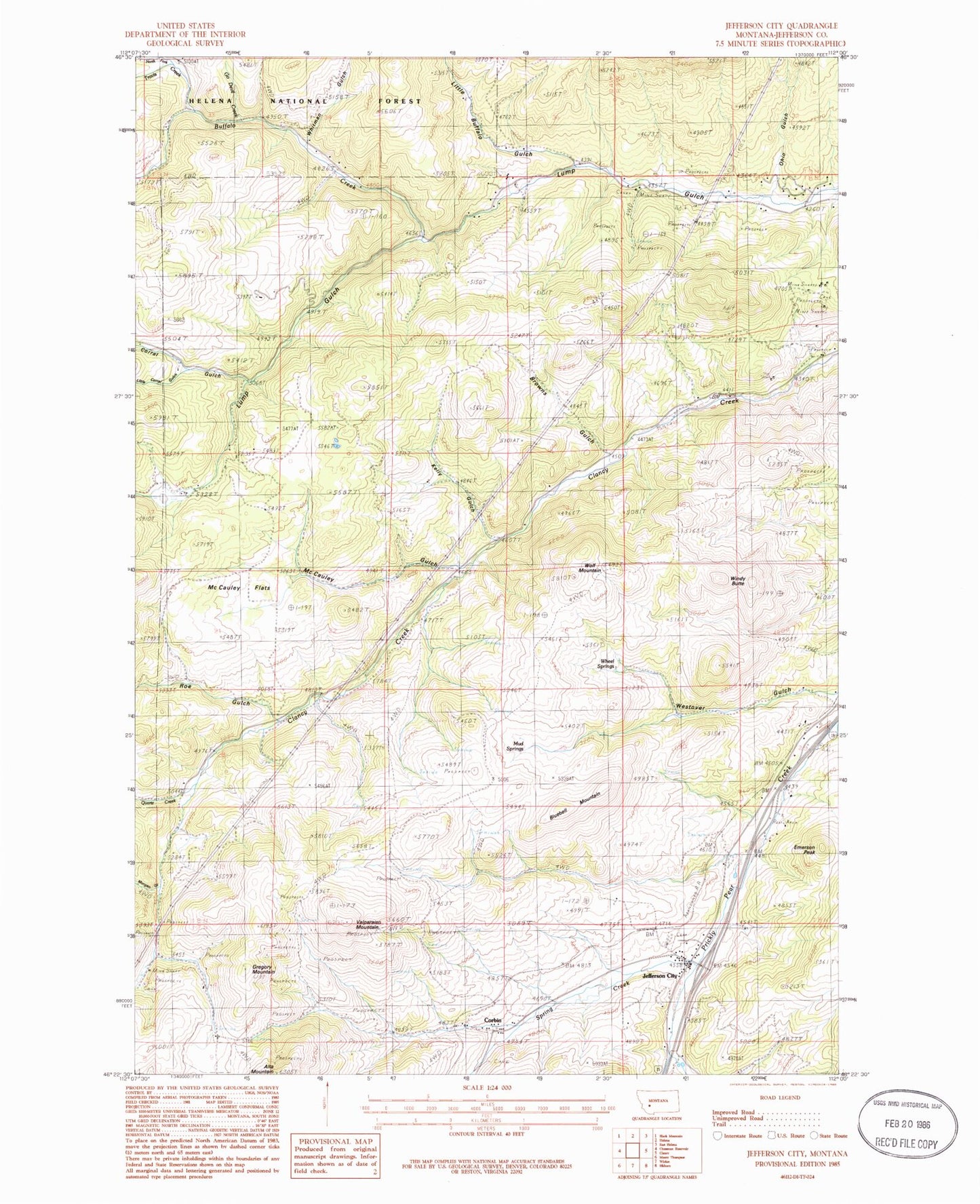 Classic USGS Jefferson City Montana 7.5'x7.5' Topo Map Image