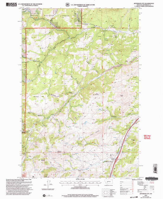 Classic USGS Jefferson City Montana 7.5'x7.5' Topo Map Image