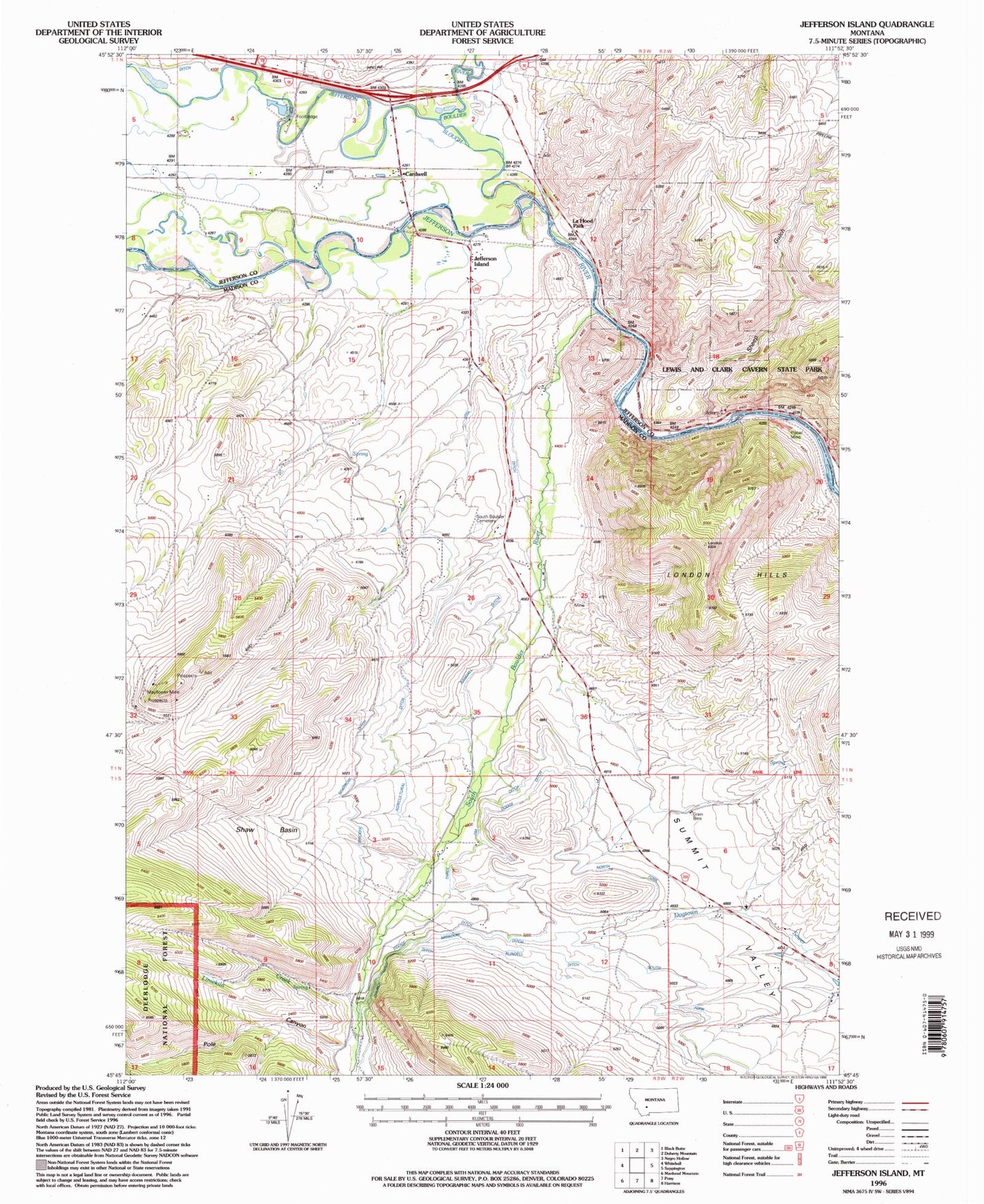 Classic USGS Jefferson Island Montana 7.5'x7.5' Topo Map Image