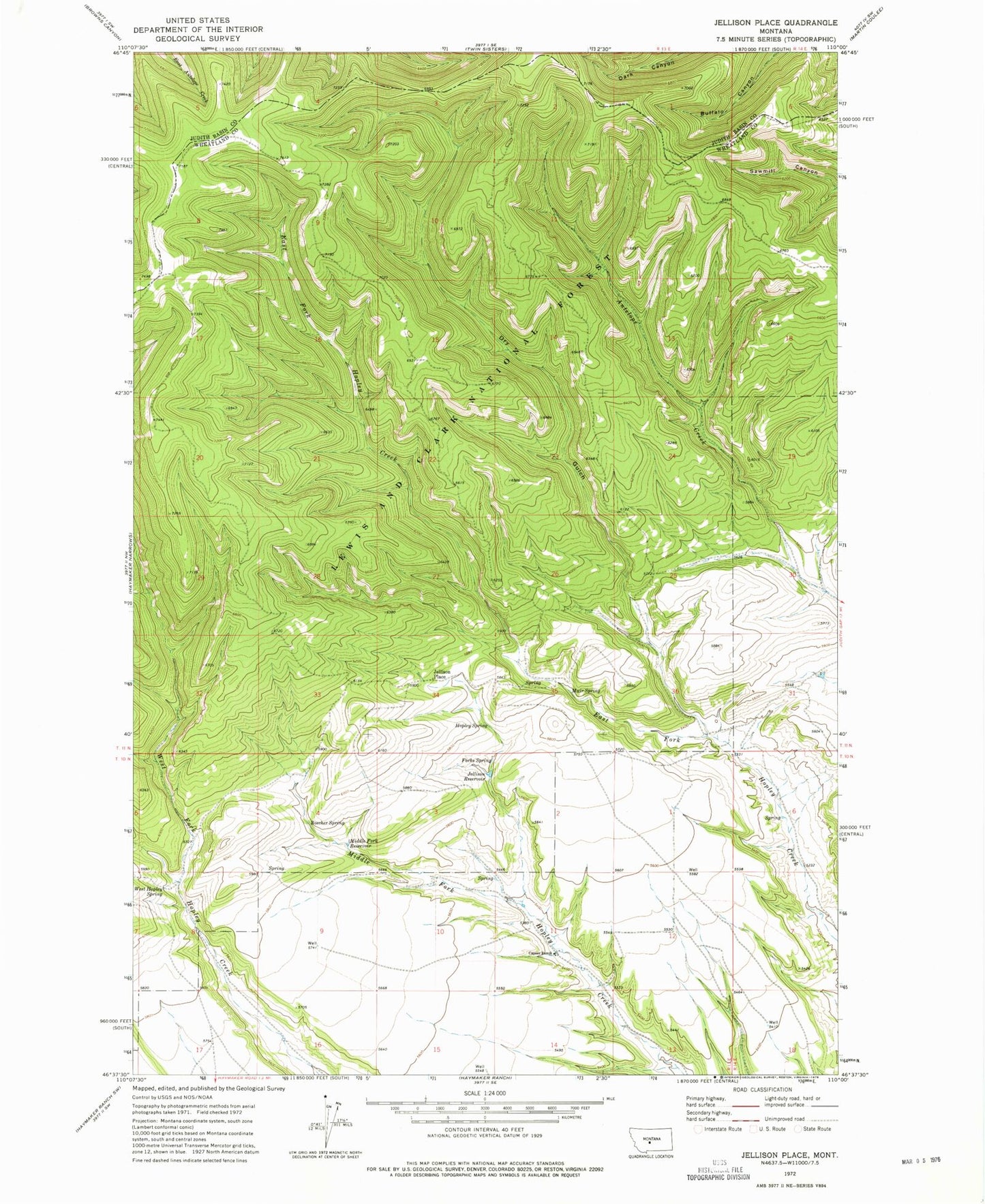 Classic USGS Jellison Place Montana 7.5'x7.5' Topo Map Image