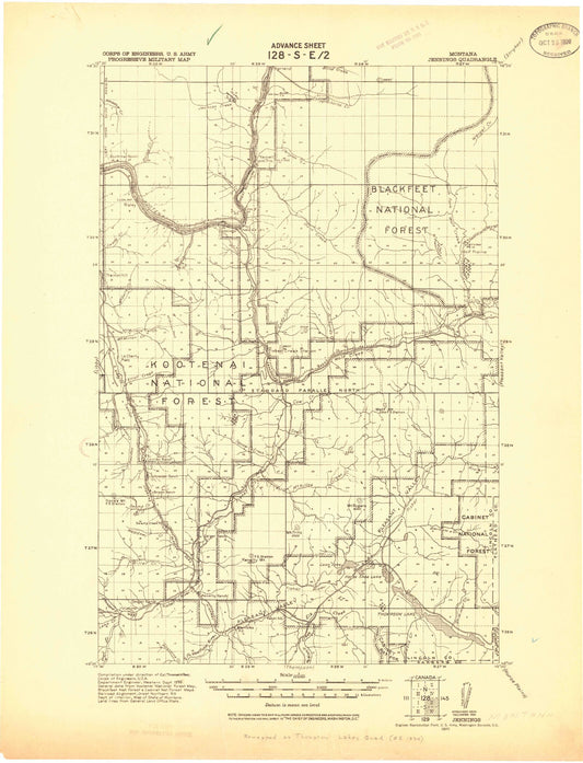 Historic 1920 Thompson Montana 30'x30' Topo Map Image