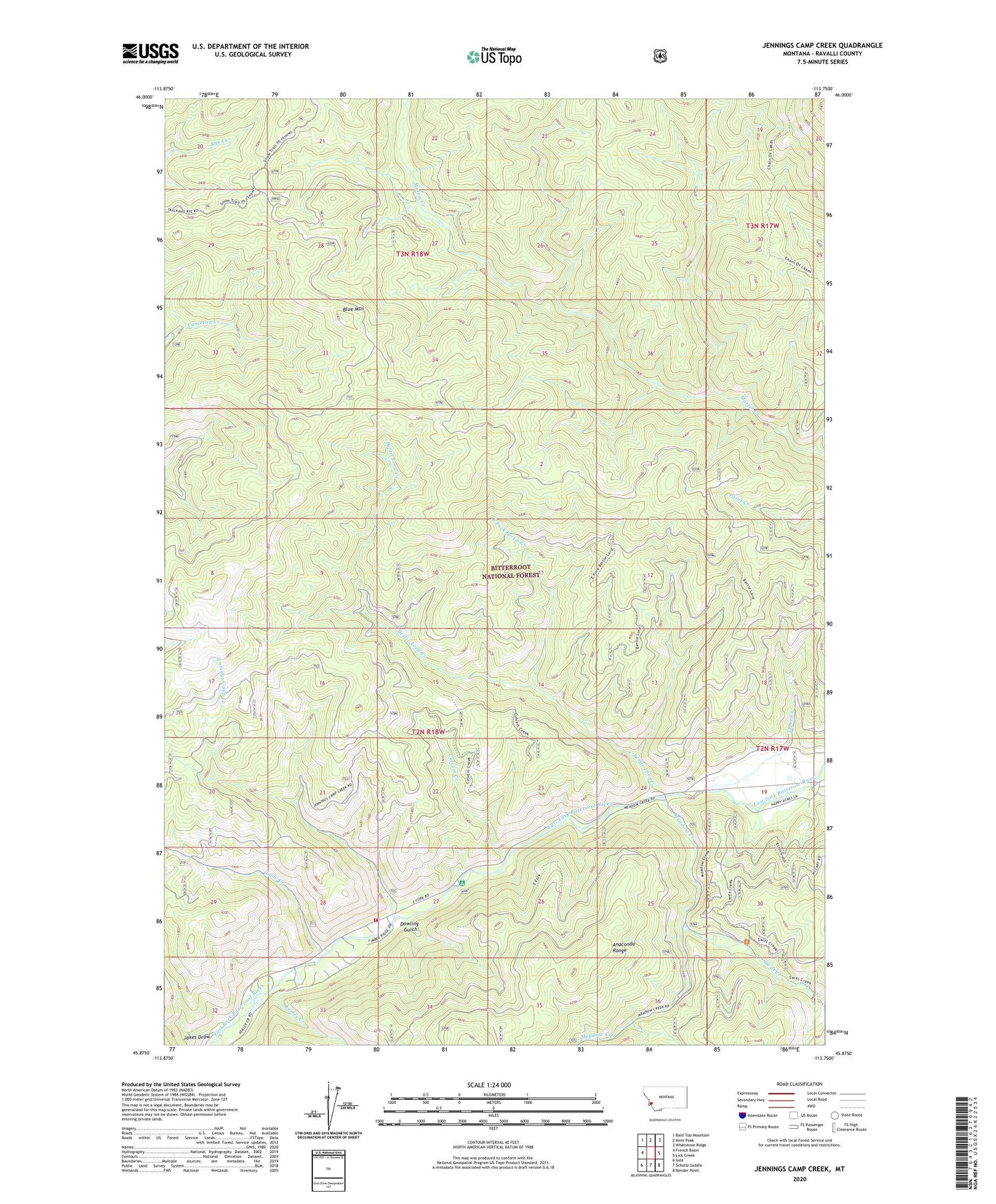 Jennings Camp Creek Montana US Topo Map Image