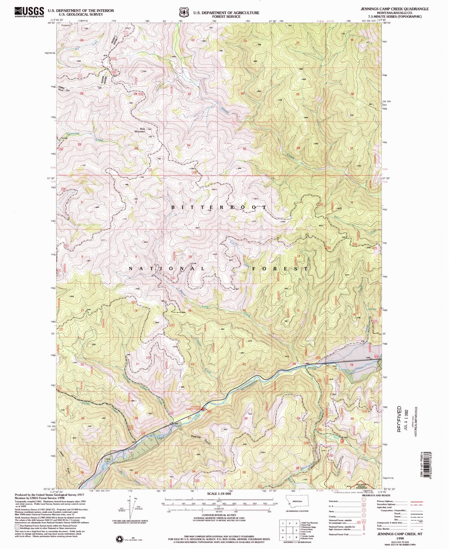 Classic USGS Jennings Camp Creek Montana 7.5'x7.5' Topo Map Image