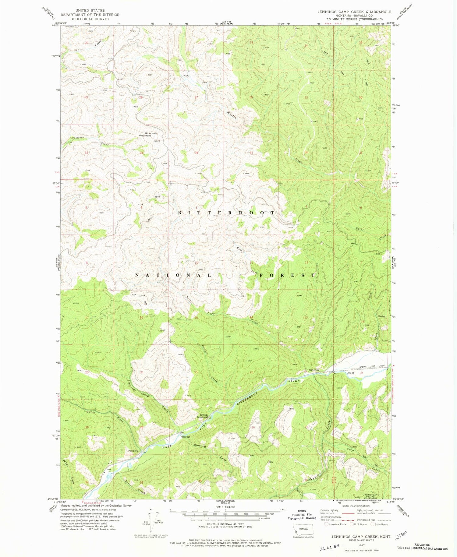 Classic USGS Jennings Camp Creek Montana 7.5'x7.5' Topo Map Image