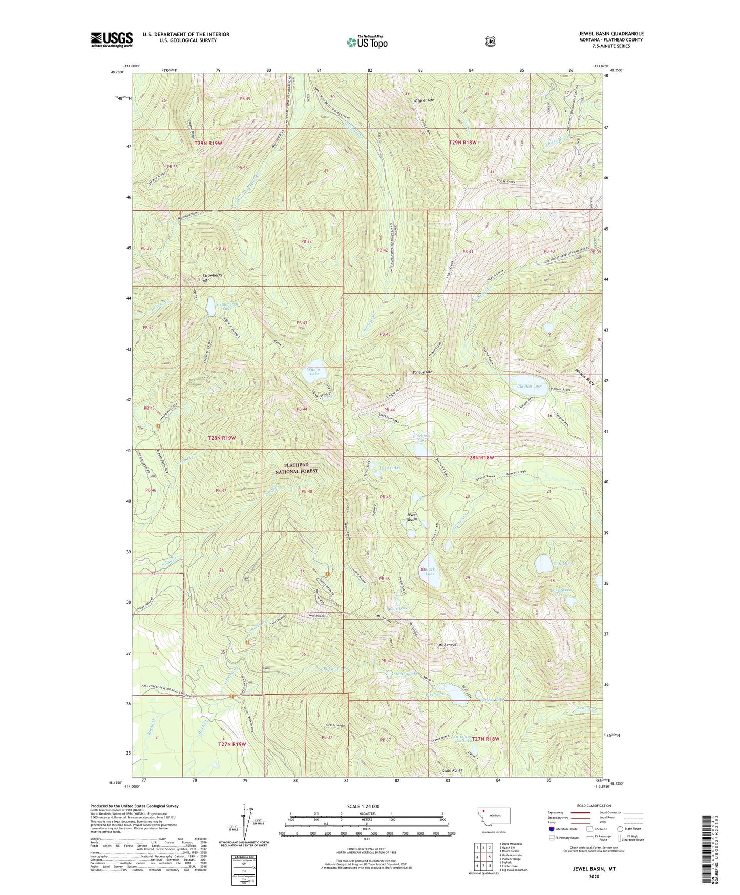 Jewel Basin Montana US Topo Map Image