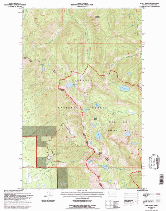 Classic USGS Jewel Basin Montana 7.5'x7.5' Topo Map Image