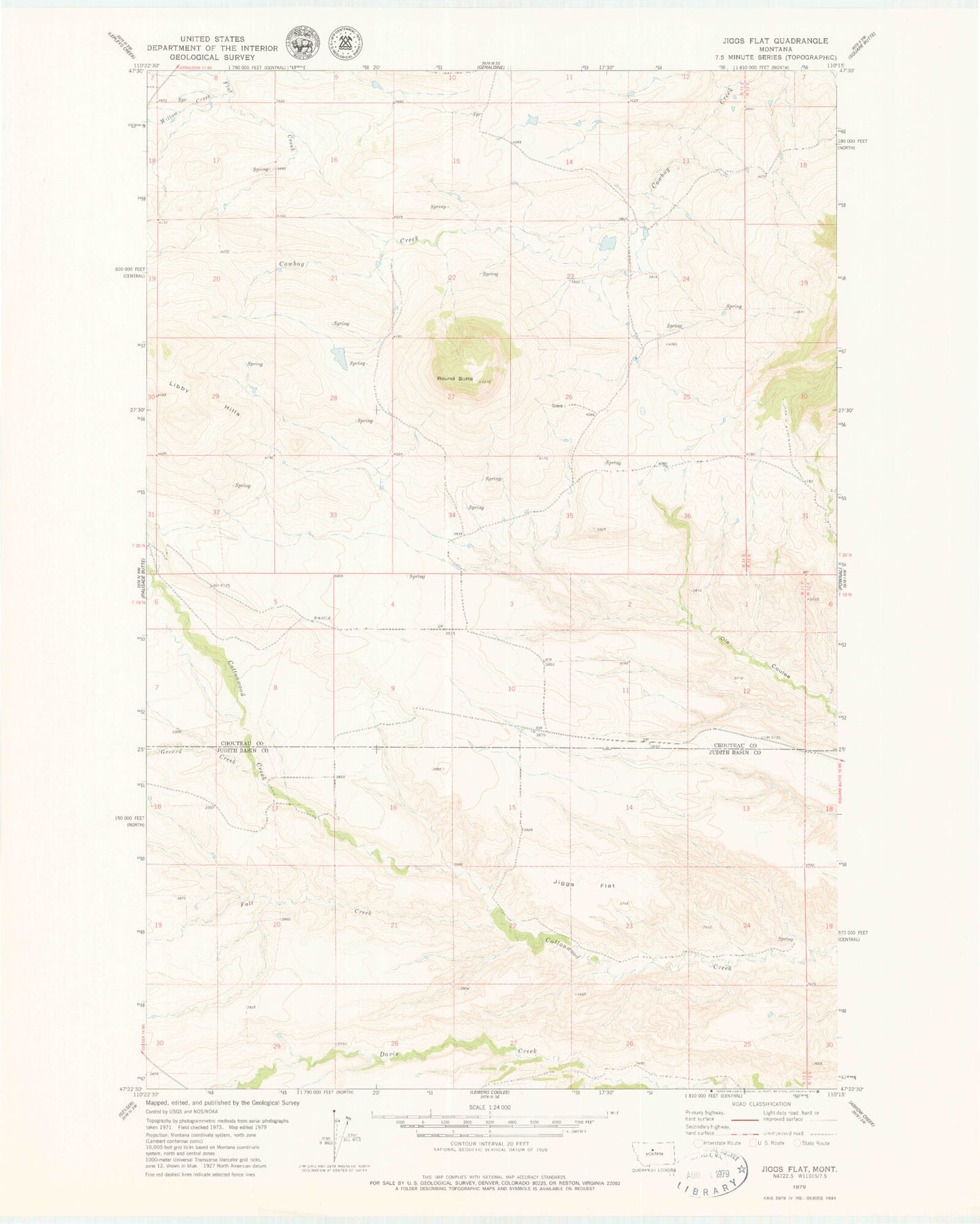 Classic USGS Jiggs Flat Montana 7.5'x7.5' Topo Map Image