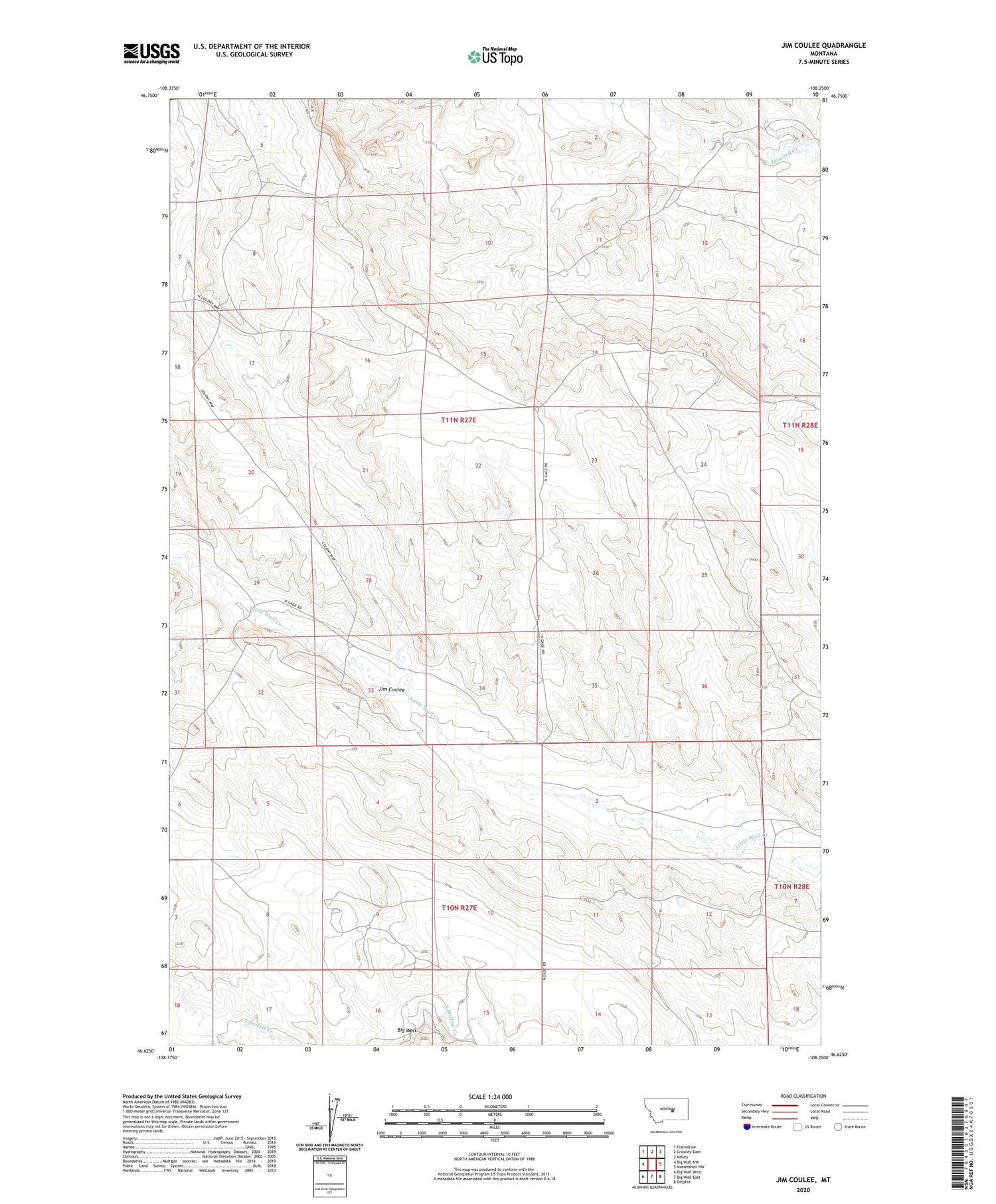 Jim Coulee Montana US Topo Map Image