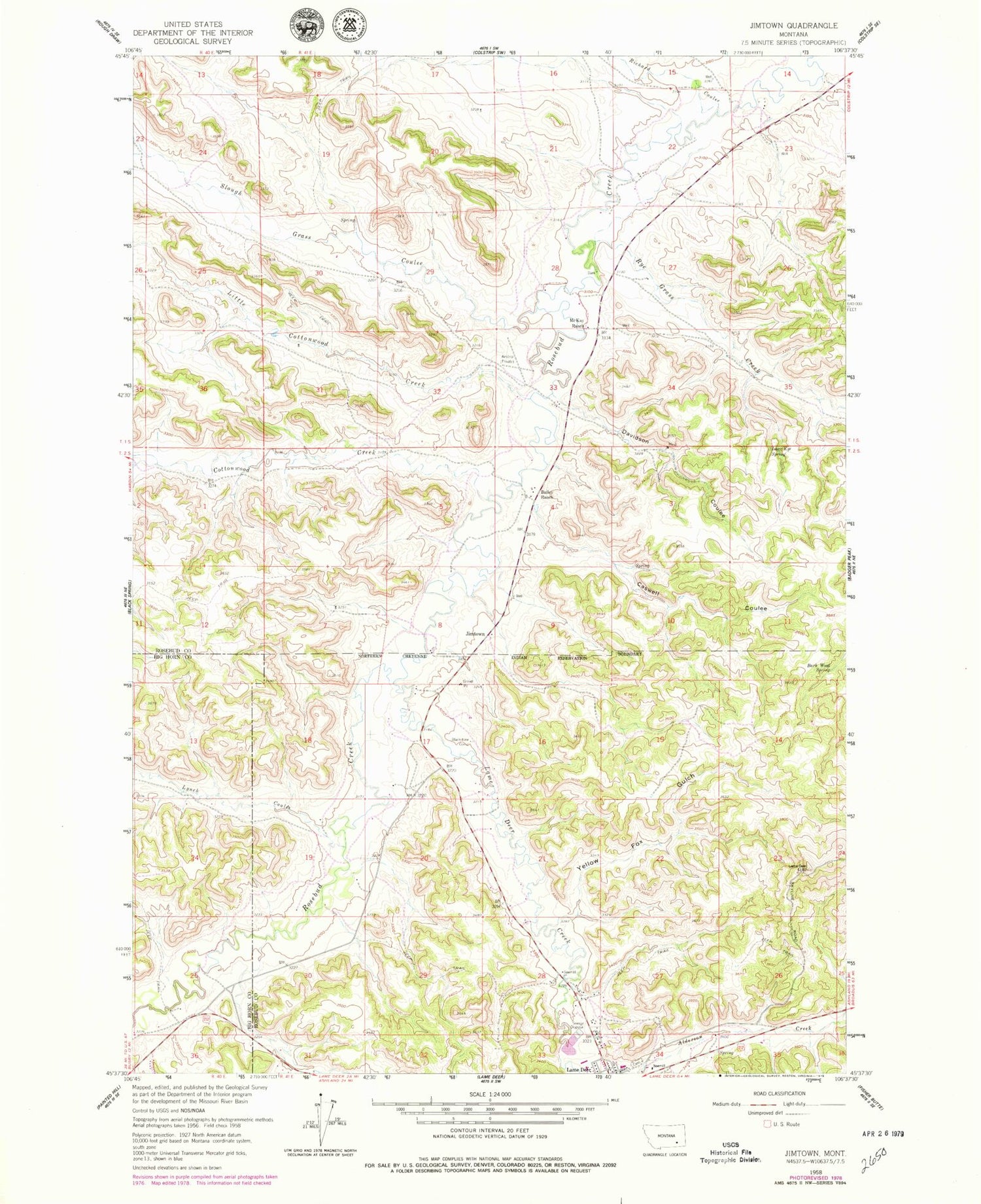 Classic USGS Jimtown Montana 7.5'x7.5' Topo Map Image