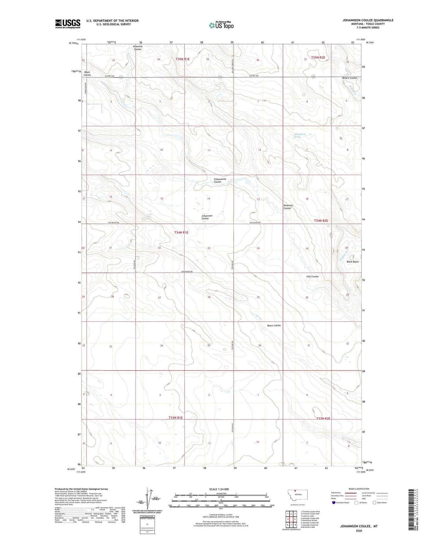 Johannson Coulee Montana US Topo Map Image