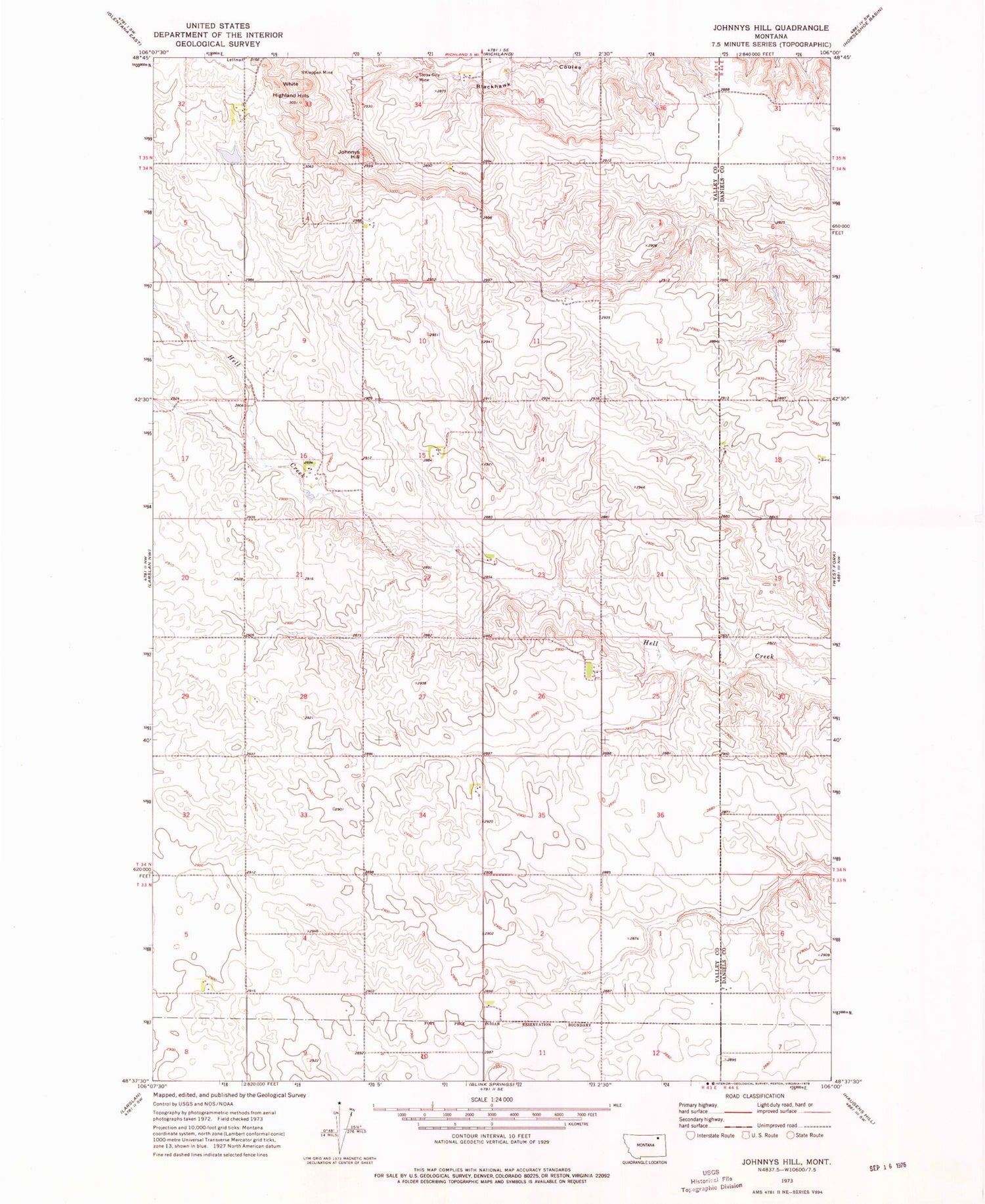 Classic USGS Johnnys Hill Montana 7.5'x7.5' Topo Map Image