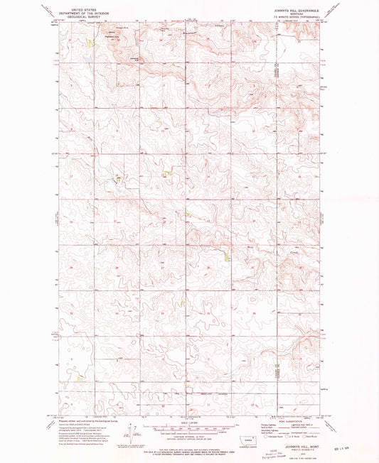 Classic USGS Johnnys Hill Montana 7.5'x7.5' Topo Map Image