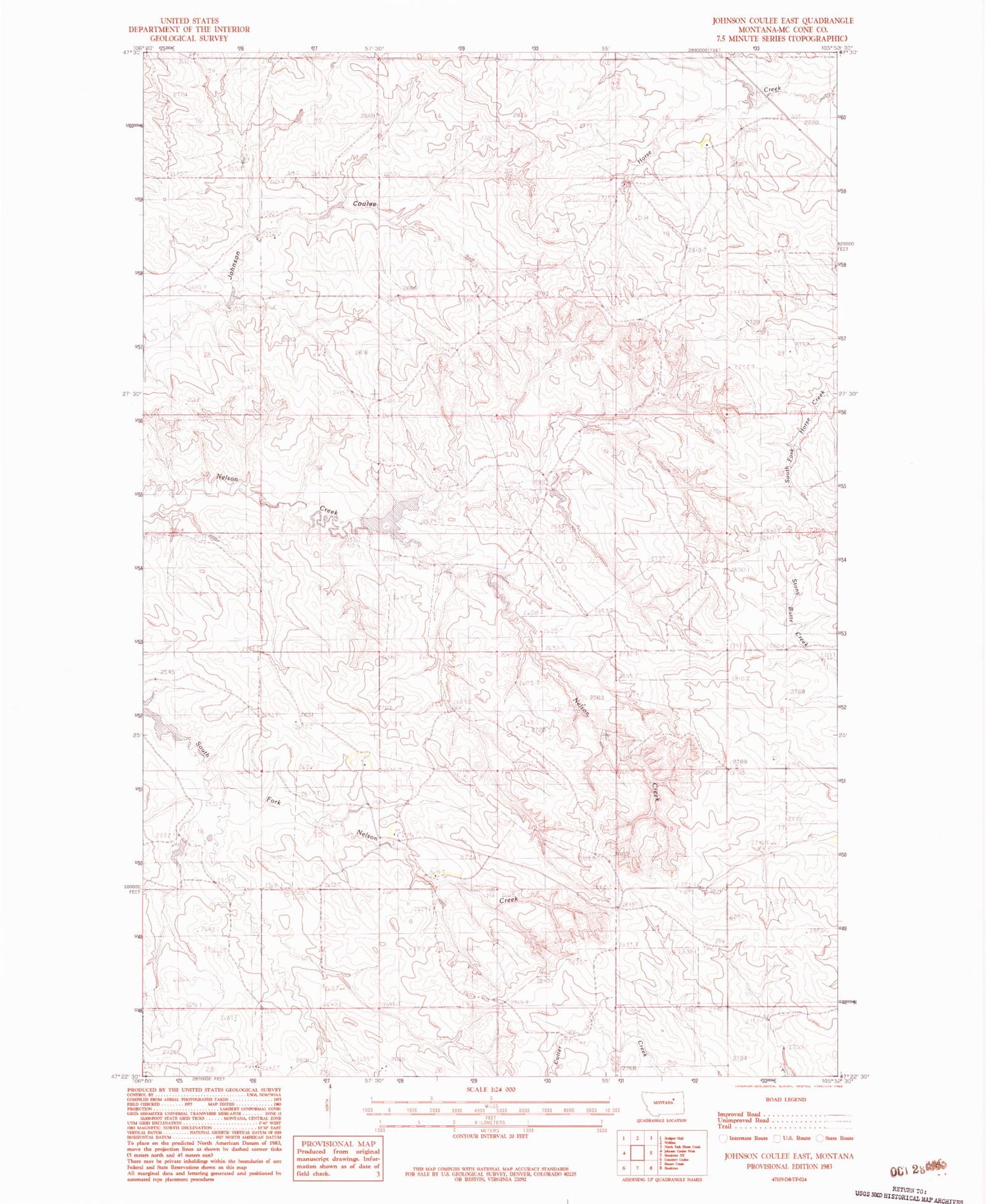Classic USGS Johnson Coulee East Montana 7.5'x7.5' Topo Map Image
