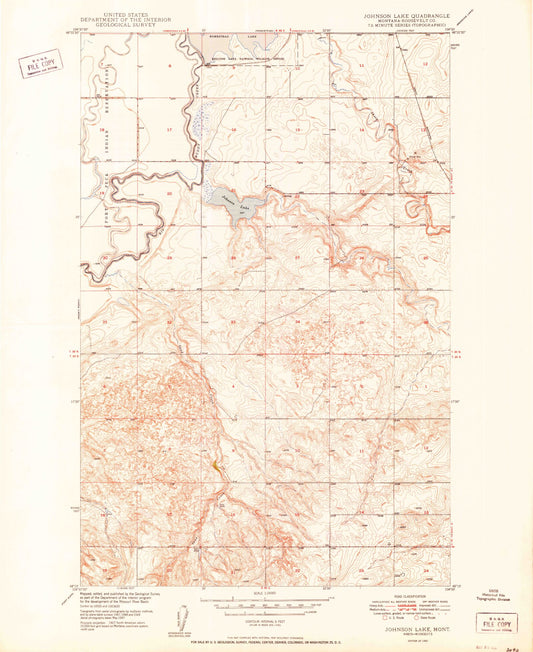 Classic USGS Johnson Lake Montana 7.5'x7.5' Topo Map Image
