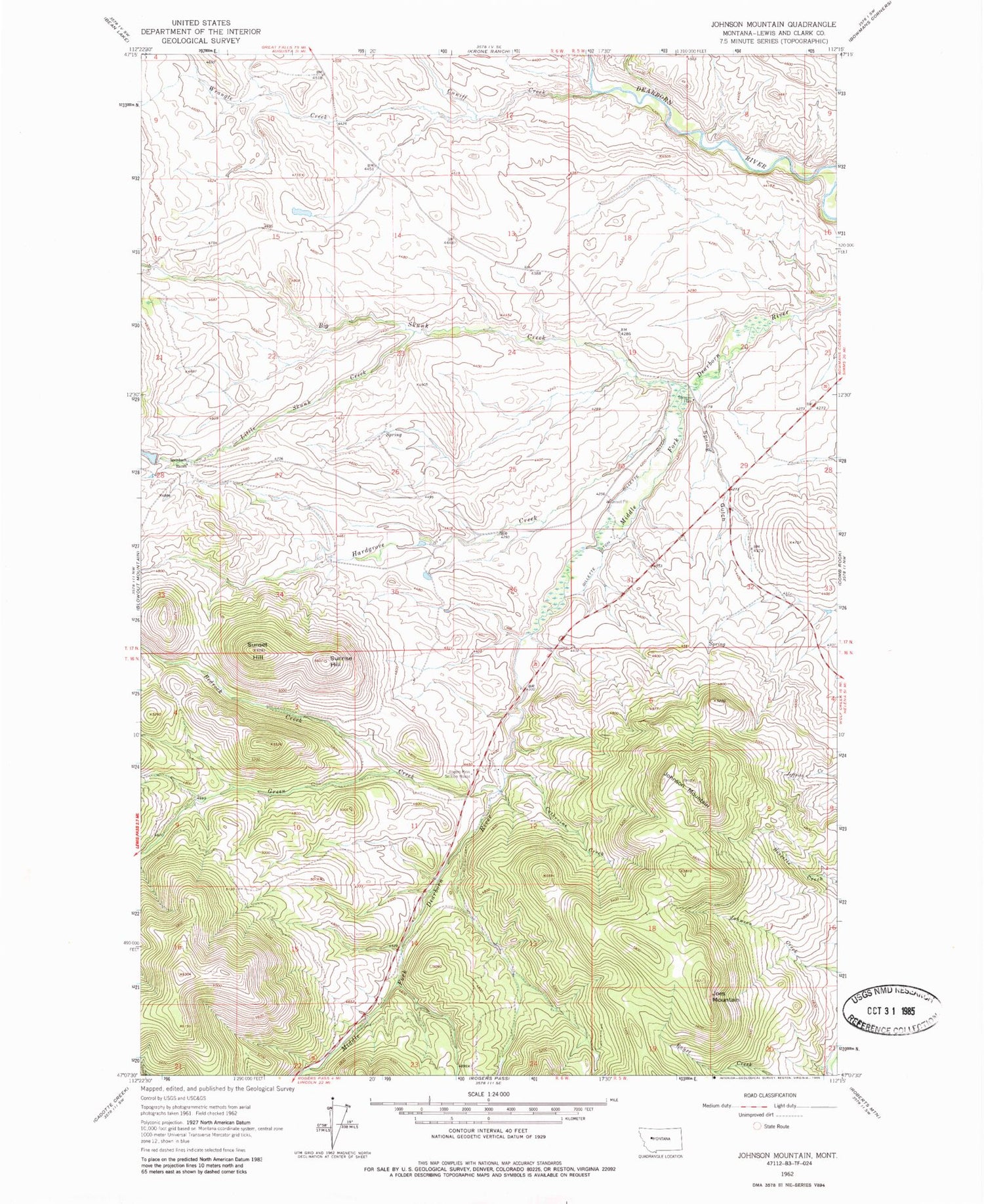 Classic USGS Johnson Mountain Montana 7.5'x7.5' Topo Map Image