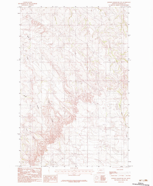 Classic USGS Johnson Reservoir NW Montana 7.5'x7.5' Topo Map Image