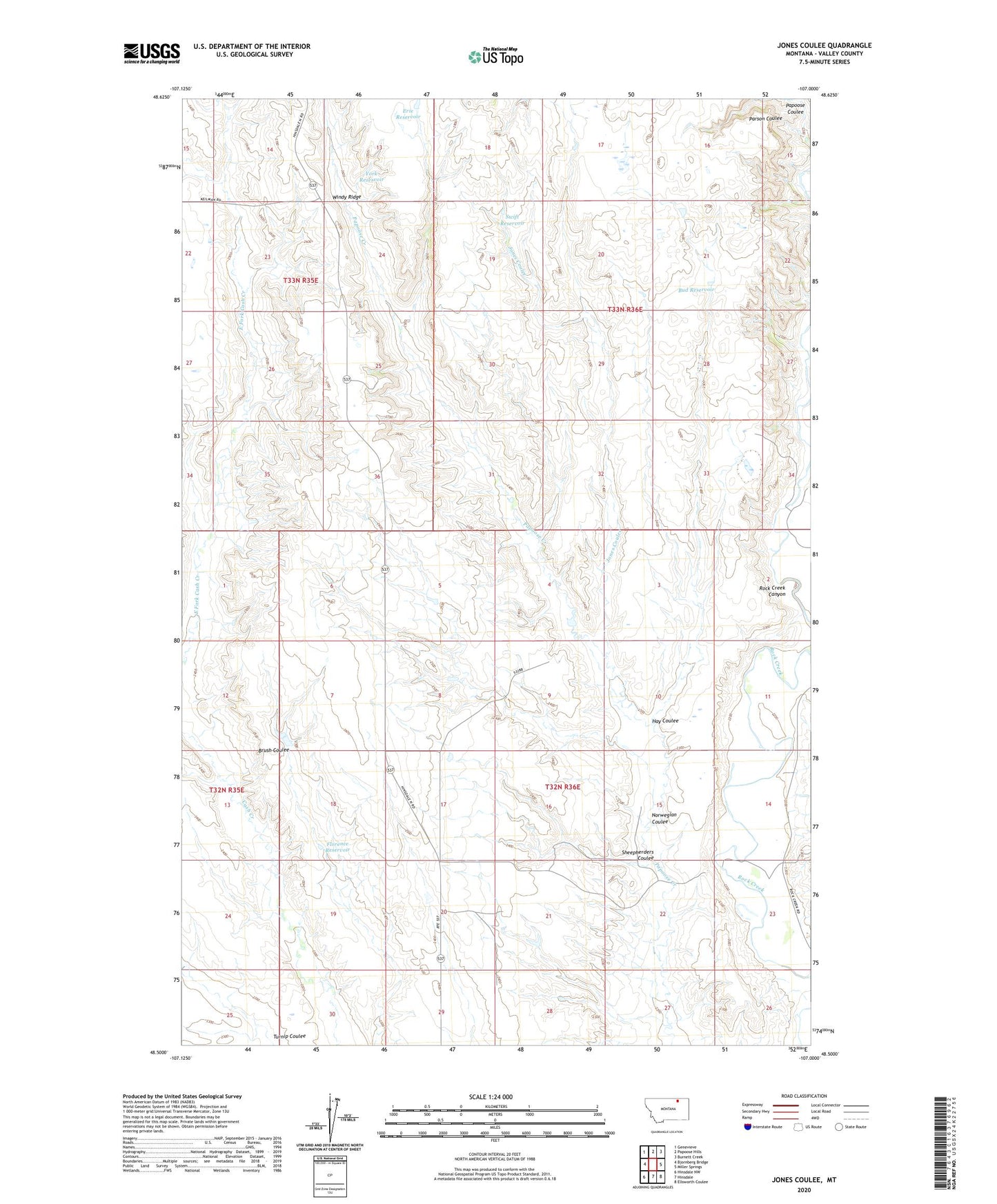 Jones Coulee Montana US Topo Map Image