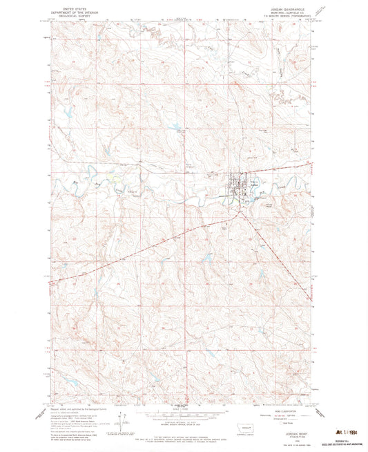 Classic USGS Jordan Montana 7.5'x7.5' Topo Map Image